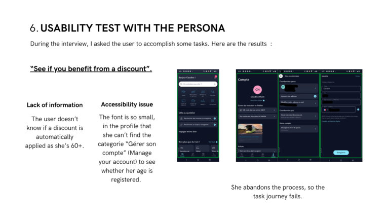 SNCF Connect app screenshots showing user profile and settings options.