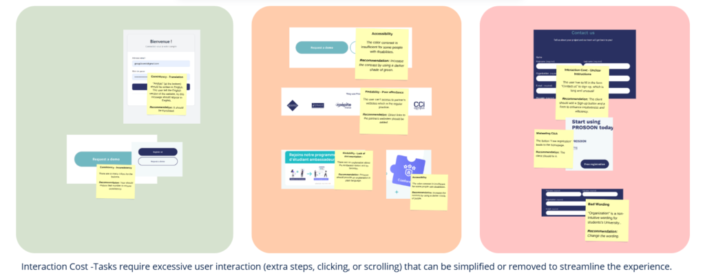 Prosoon website UI/UX review, highlighting accessibility, wording, and interaction cost issues. SNCF case study.