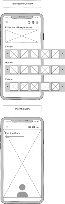Mobile app interface concept for interactive Ramakien content: VR experience, stories, games, and videos.